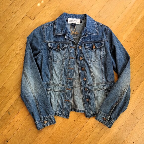 Denim Jacket with Vintage Quilt Patch - SZ M - Picture 1 of 8